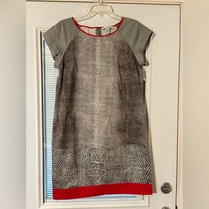 Kenneth Cole New York Gray Snake-Print Shift Dress with Red Trim
